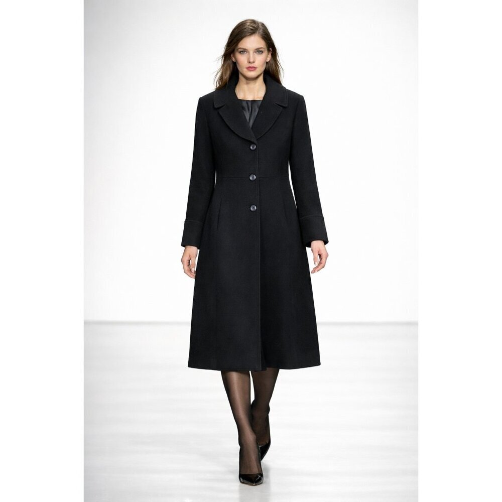 Jones New York Black Wool Blend Coat Womens 18 Long A-Line Button Winter Coat